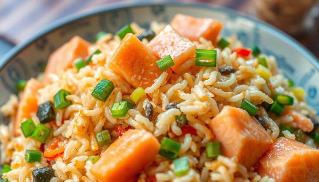 salmon fried rice texture