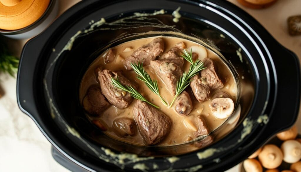 slow cooker beef stroganoff