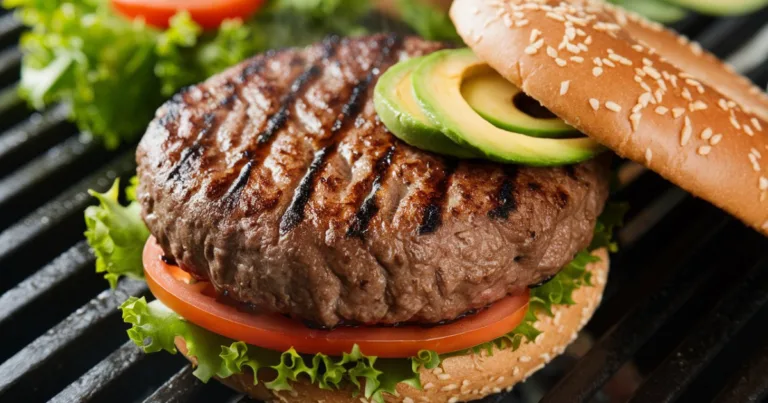 Delicious and healthy lean beef patties sizzling on the grill