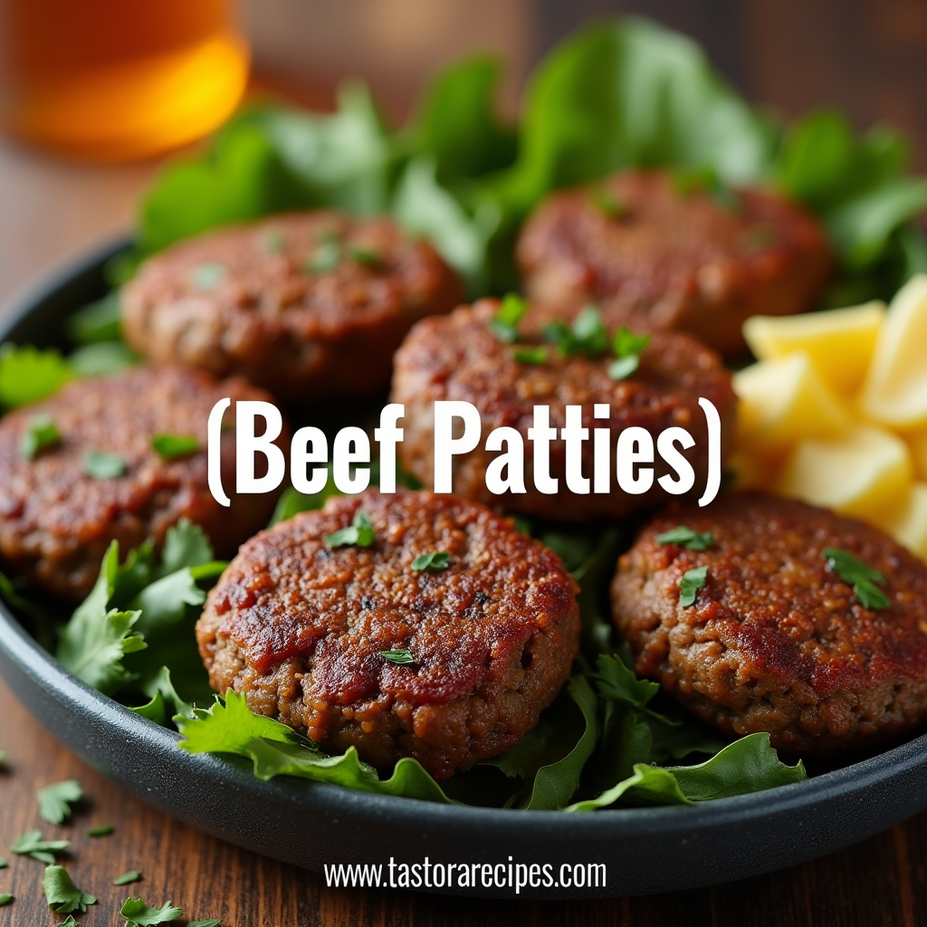 A plate of lean beef patties freshly cooked, golden brown, and garnished with herbs.