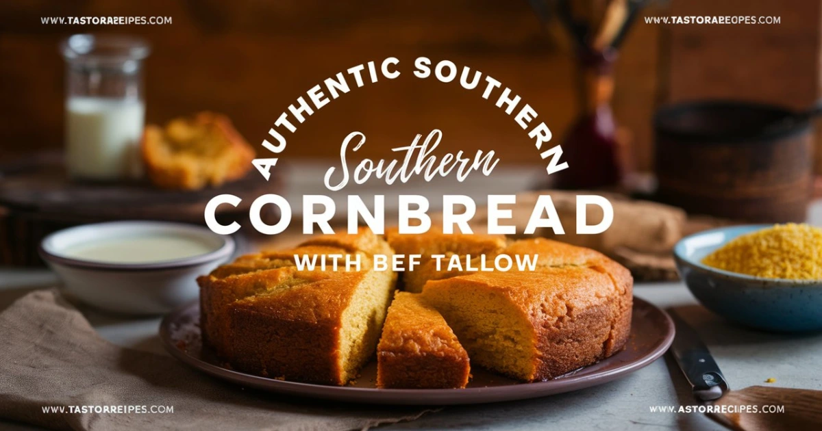 A golden, crispy Southern cornbread made with beef tallow, fresh out of the cast iron skillet.