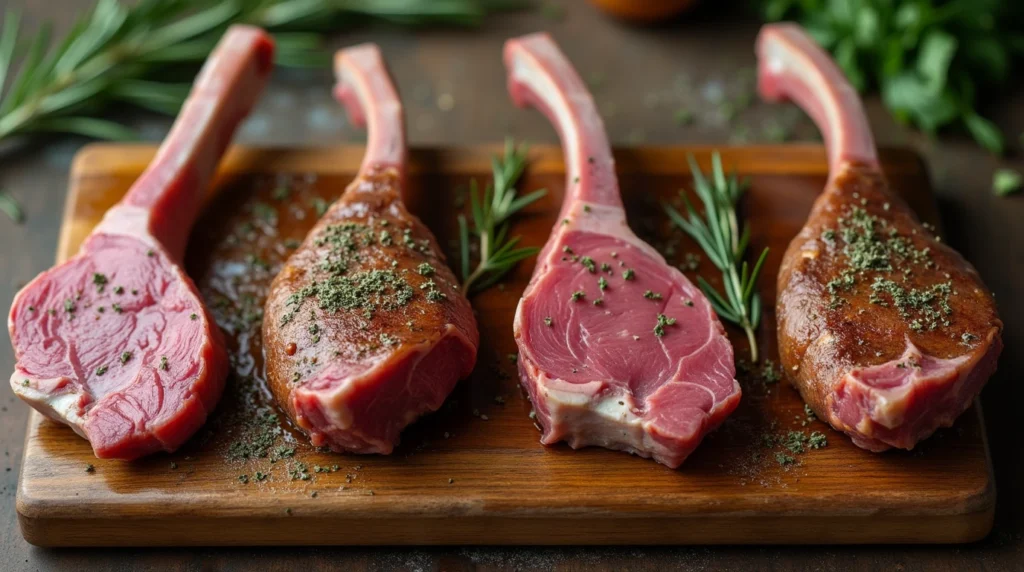 "Golden-brown lamb breast roasting in the oven with crispy skin and fragrant herbs."