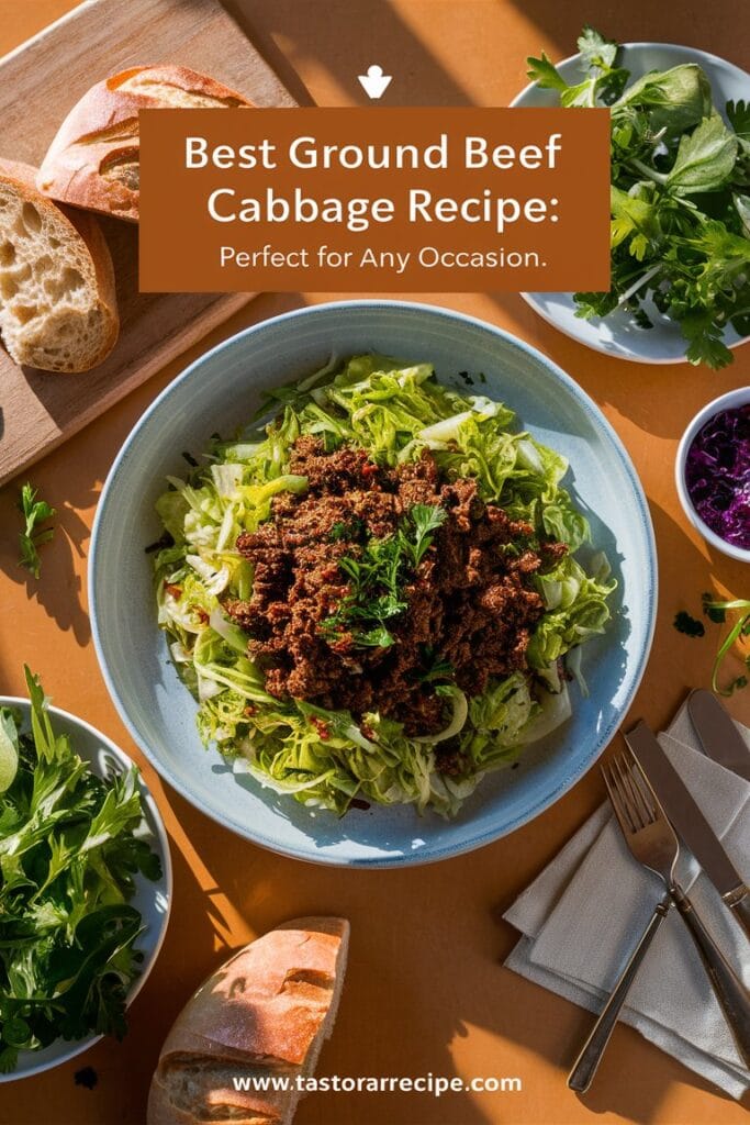 Three meal prep containers filled with ground beef, cabbage, and roasted sweet potatoes, ready for easy weekday lunches.