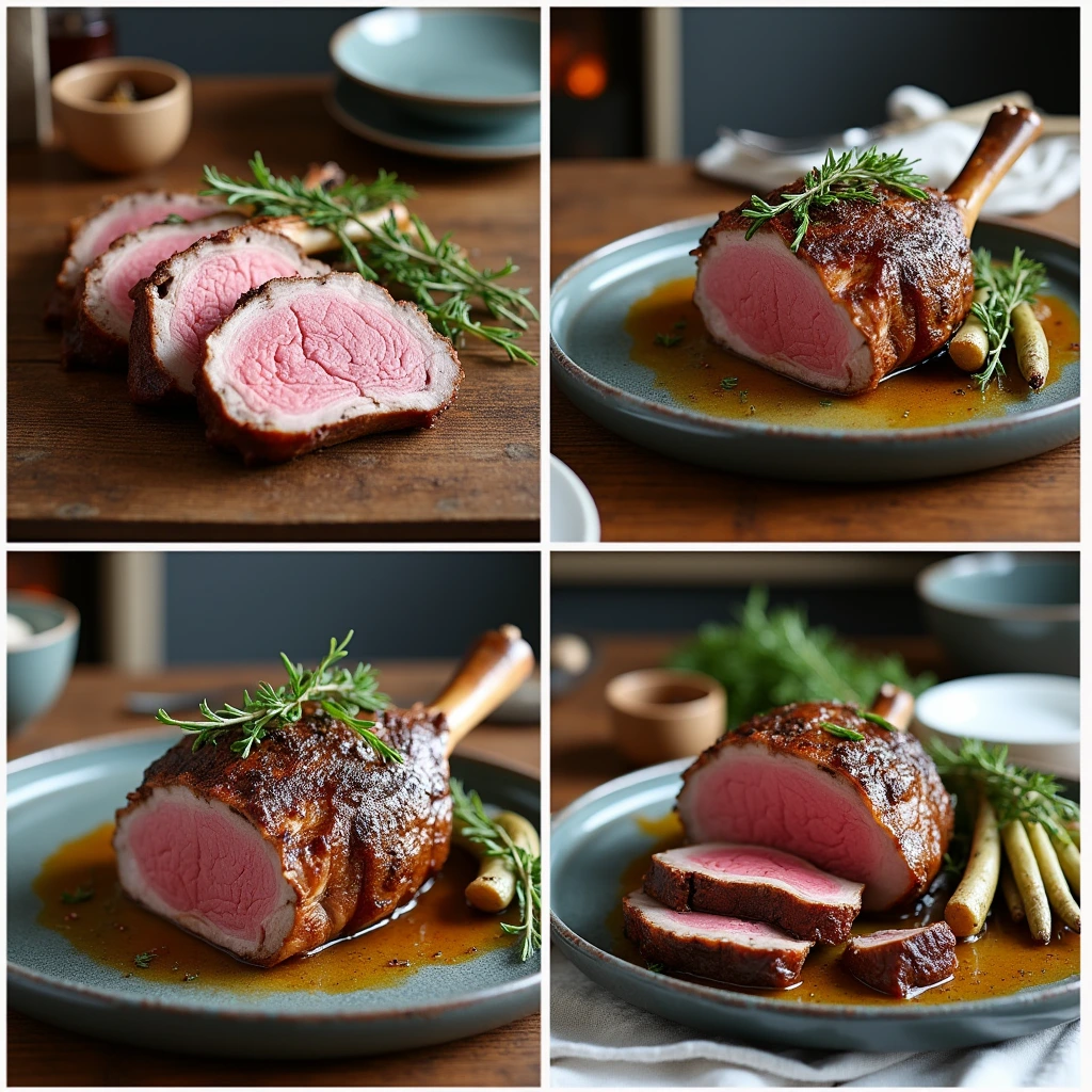 "Raw lamb breast seasoned with rosemary and thyme, displayed on a rustic wooden cutting board."