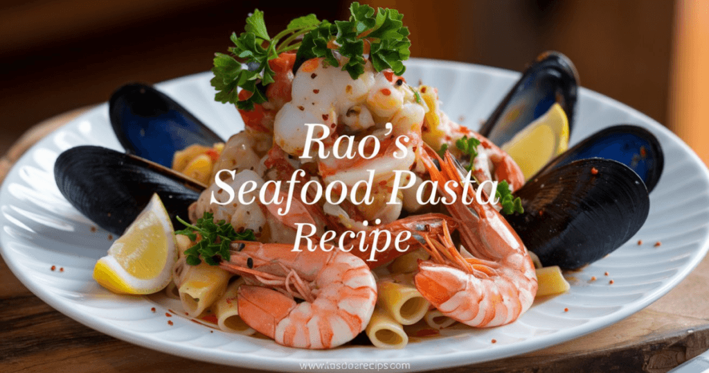 "A pan of seafood being sautéed for Rao’s Seafood Pasta with soy sauce."