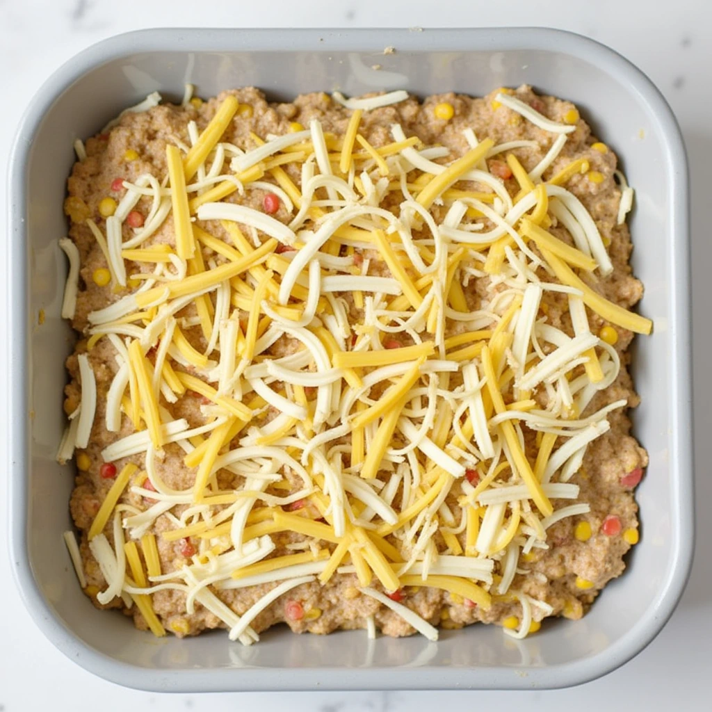 A fully baked Cowboy Casserole in a dish with golden tater tots and melted cheese, ready to serve.