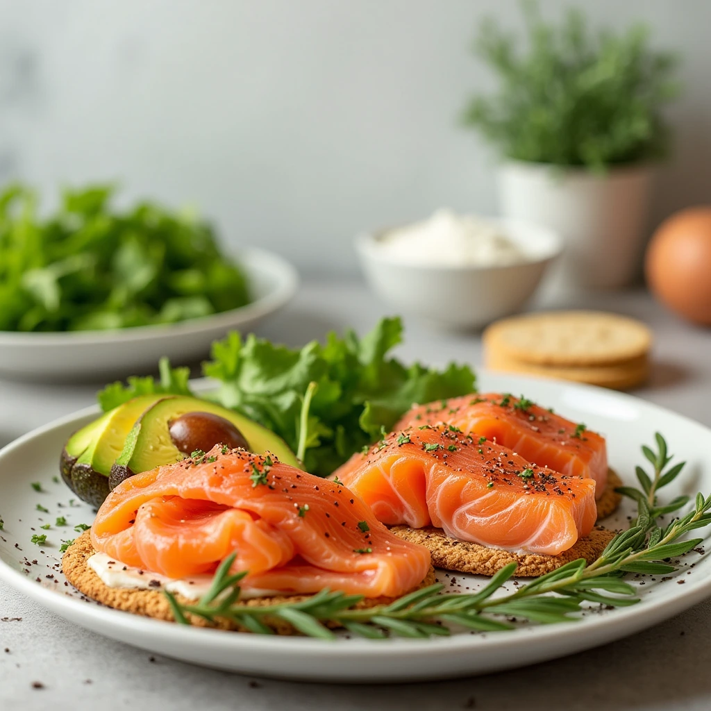 A plate featuring two dishes—one with cold smoked salmon on a bagel and another with hot smoked salmon in pasta.