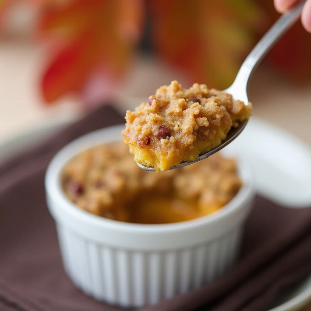 A freshly baked Ruth Chris Sweet Potato Casserole with a crispy, golden-brown pecan topping in a white casserole dish."