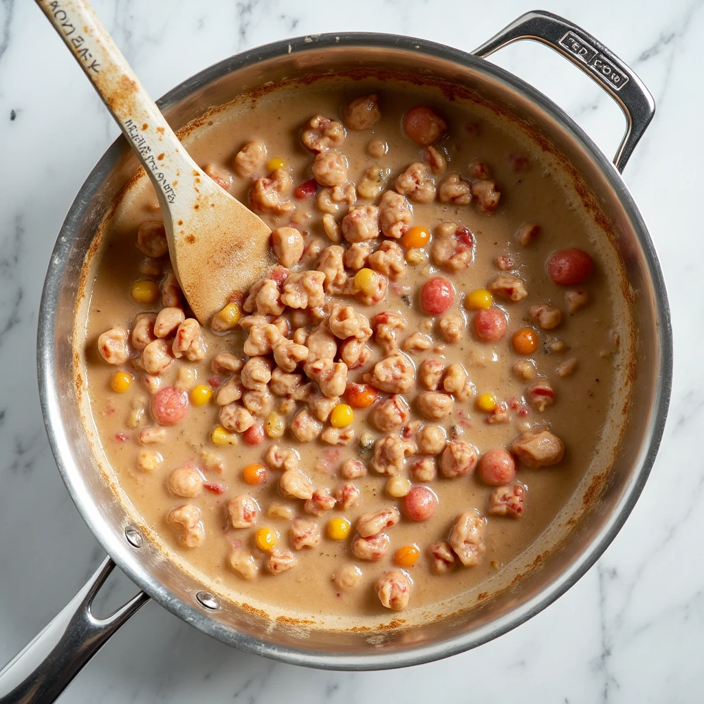 A golden, bubbly Cowboy Casserole fresh out of the oven, with crispy tater tots and melted cheese.