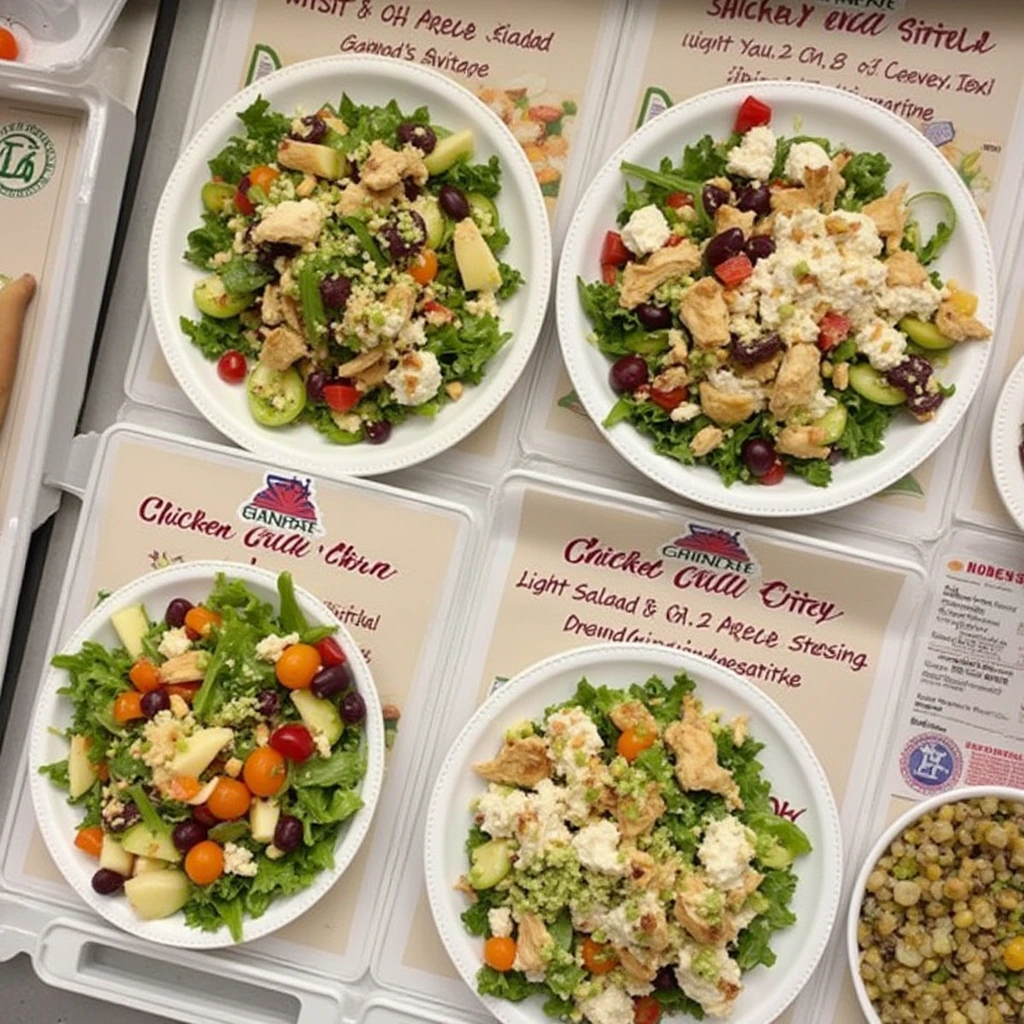 "A selection of healthy chicken salads from Chicken Salad Chick, highlighting the nutrition and fresh ingredients like chicken, veggies, and fruits."
